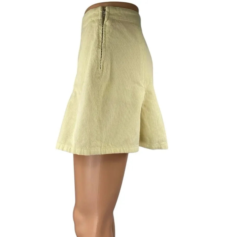 Urban Outfitters BDG Cream Yellow Corduroy Pleated Zipper Mini A-Line Skirt Sz S